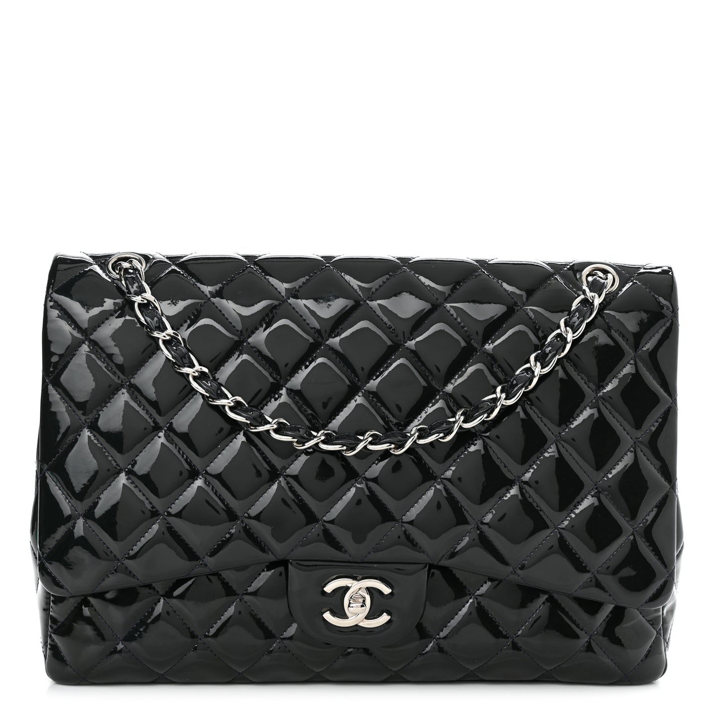 Patent Quilted Maxi Single Flap Blue