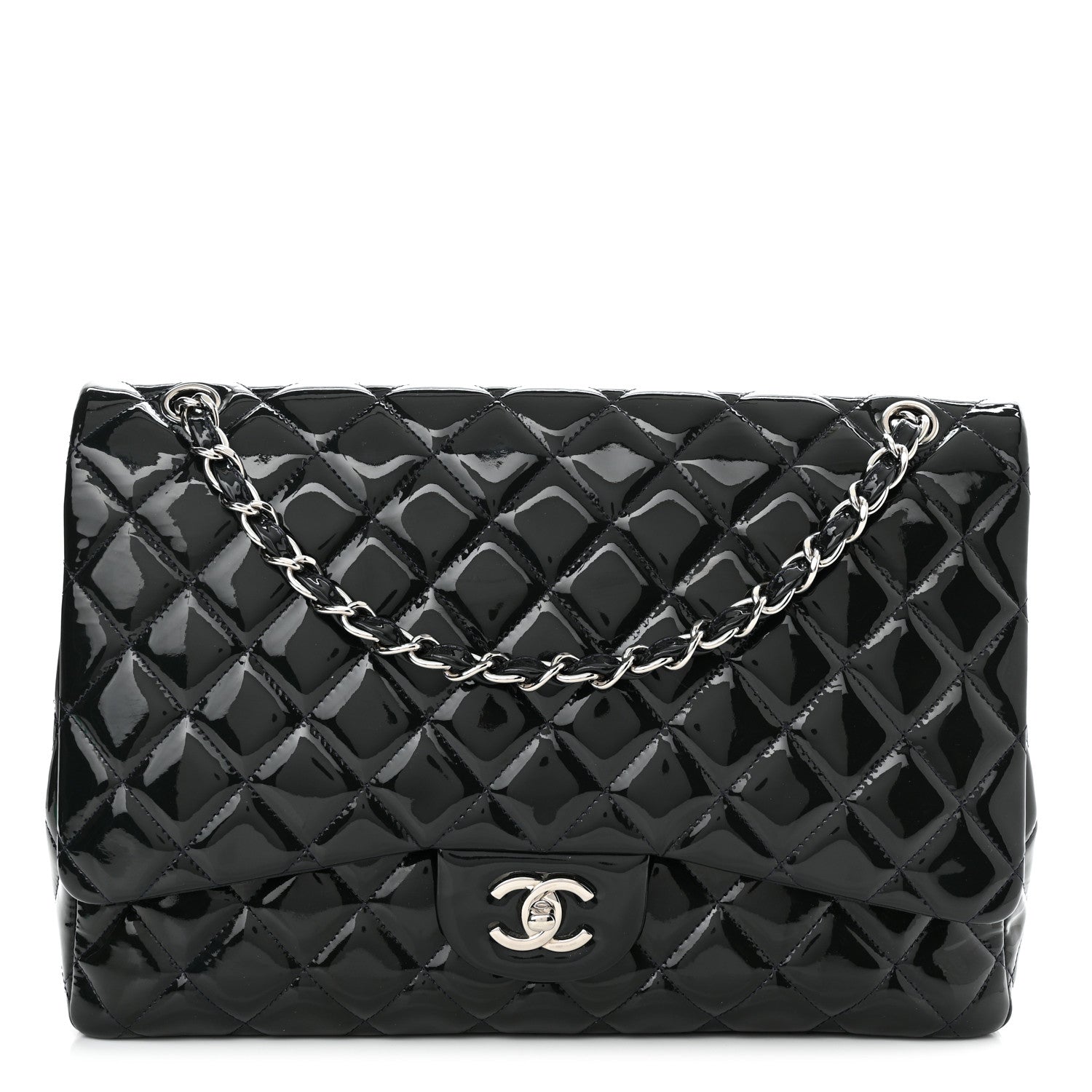Chanel Patent Quilted Maxi Single Flap Blue 1 of 10