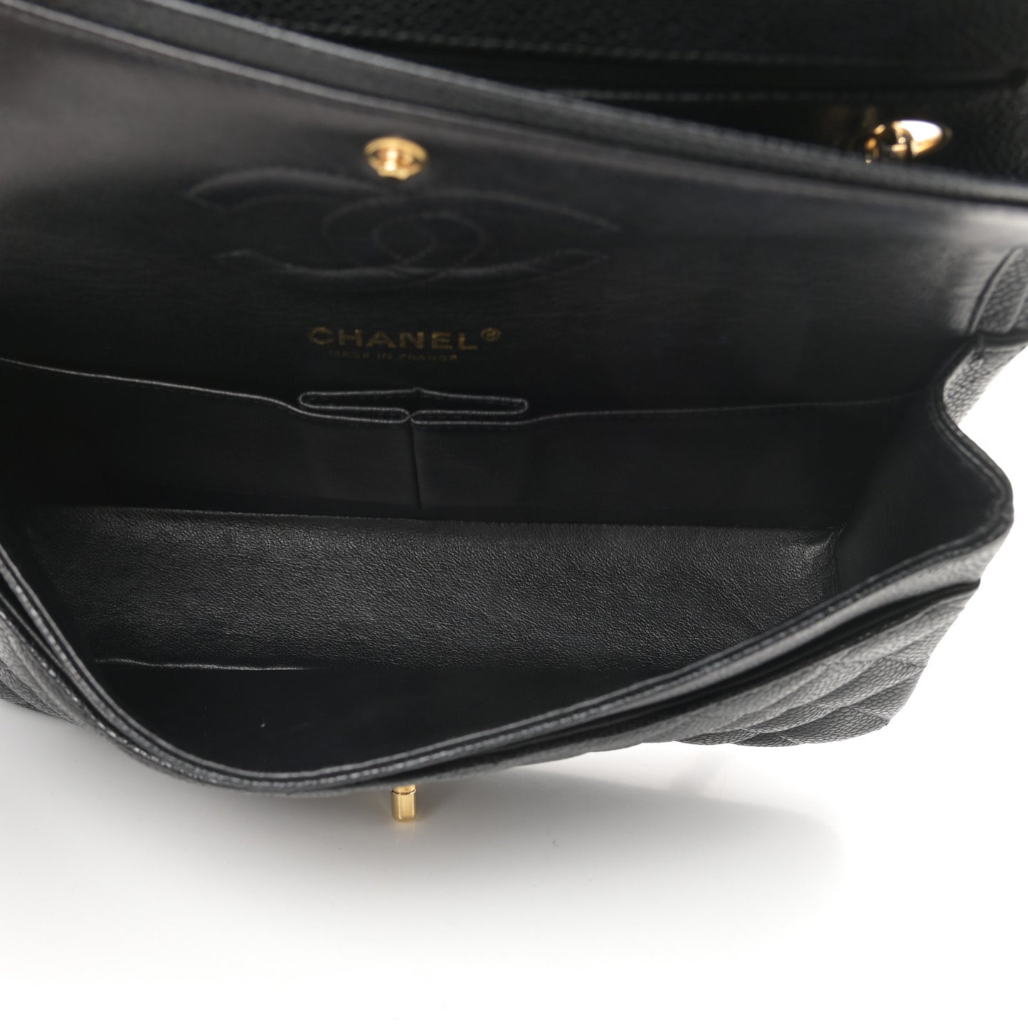 Caviar Quilted Medium Double Flap Black