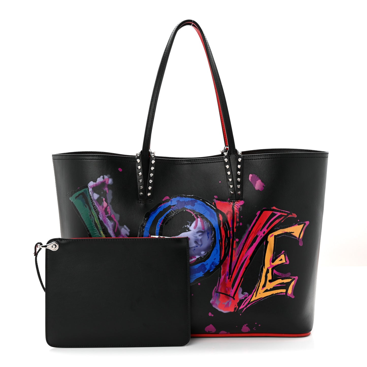 Calfskin Loubitag Spikes East West Cabata Love Tote Black