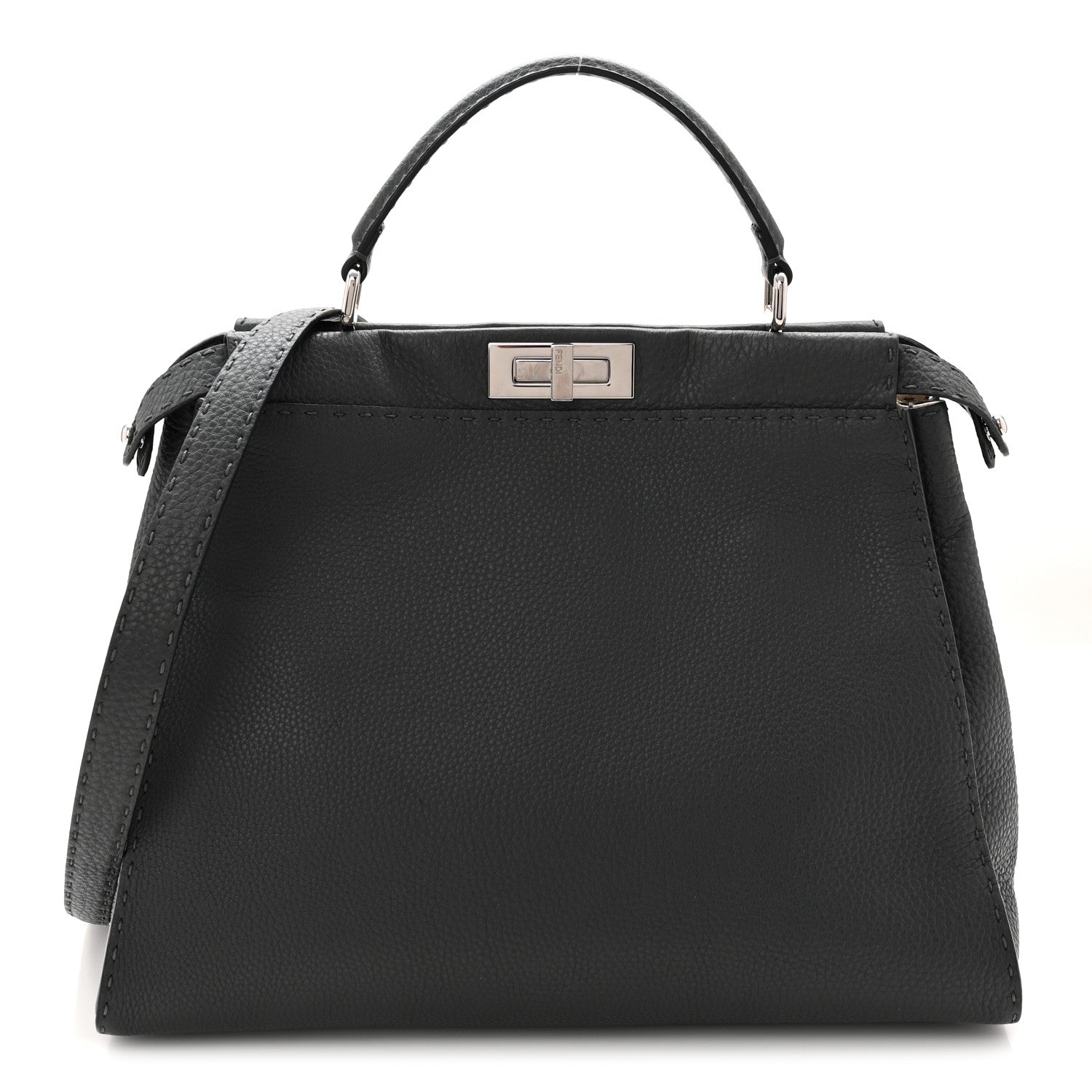 Fendi Cuoio Romano Selleria Bi-Color Large Peekaboo Iconic Satchel Asfalto Latte 1 of 10