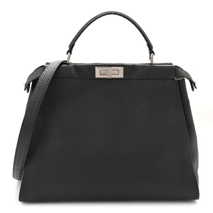 Fendi Cuoio Romano Selleria Bi-Color Large Peekaboo Iconic Satchel Asfalto Latte 1 of 10