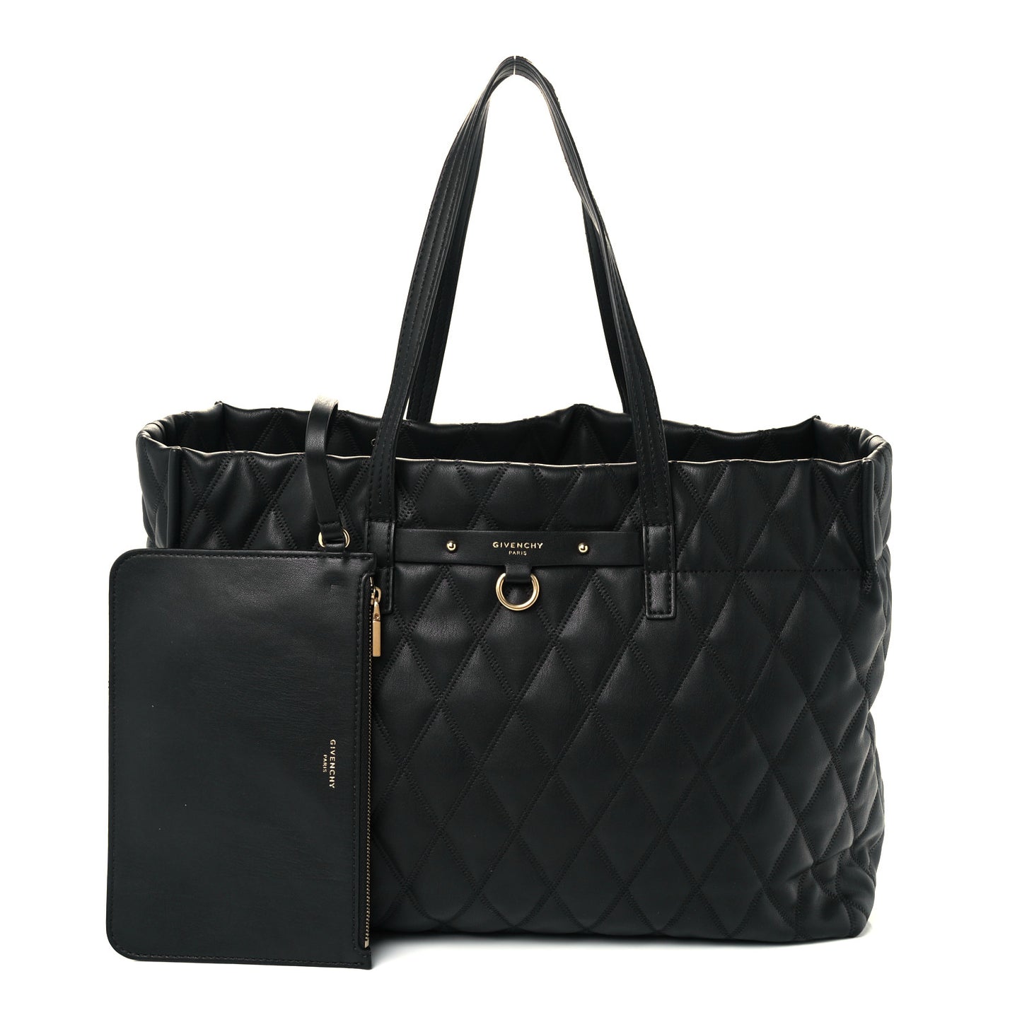 Rubber Effect Canvas Quilted Duo Shopper Tote Black