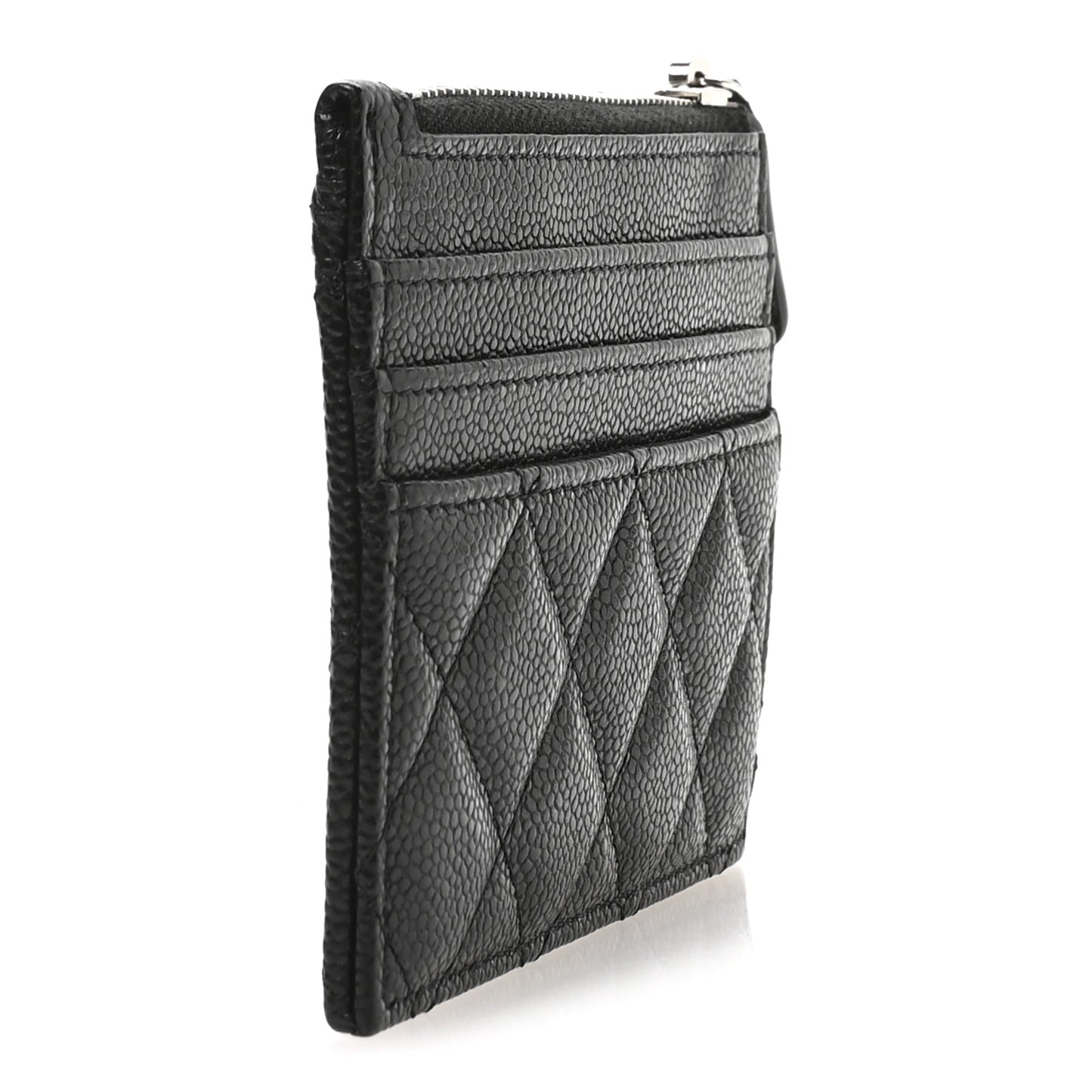 Caviar Quilted CC Zip Card Holder Black