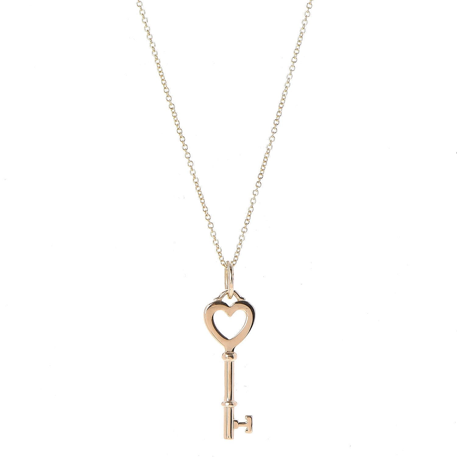 Tiffany 18K Yellow Gold Mini Heart Key Pendant Necklace 1 of 8