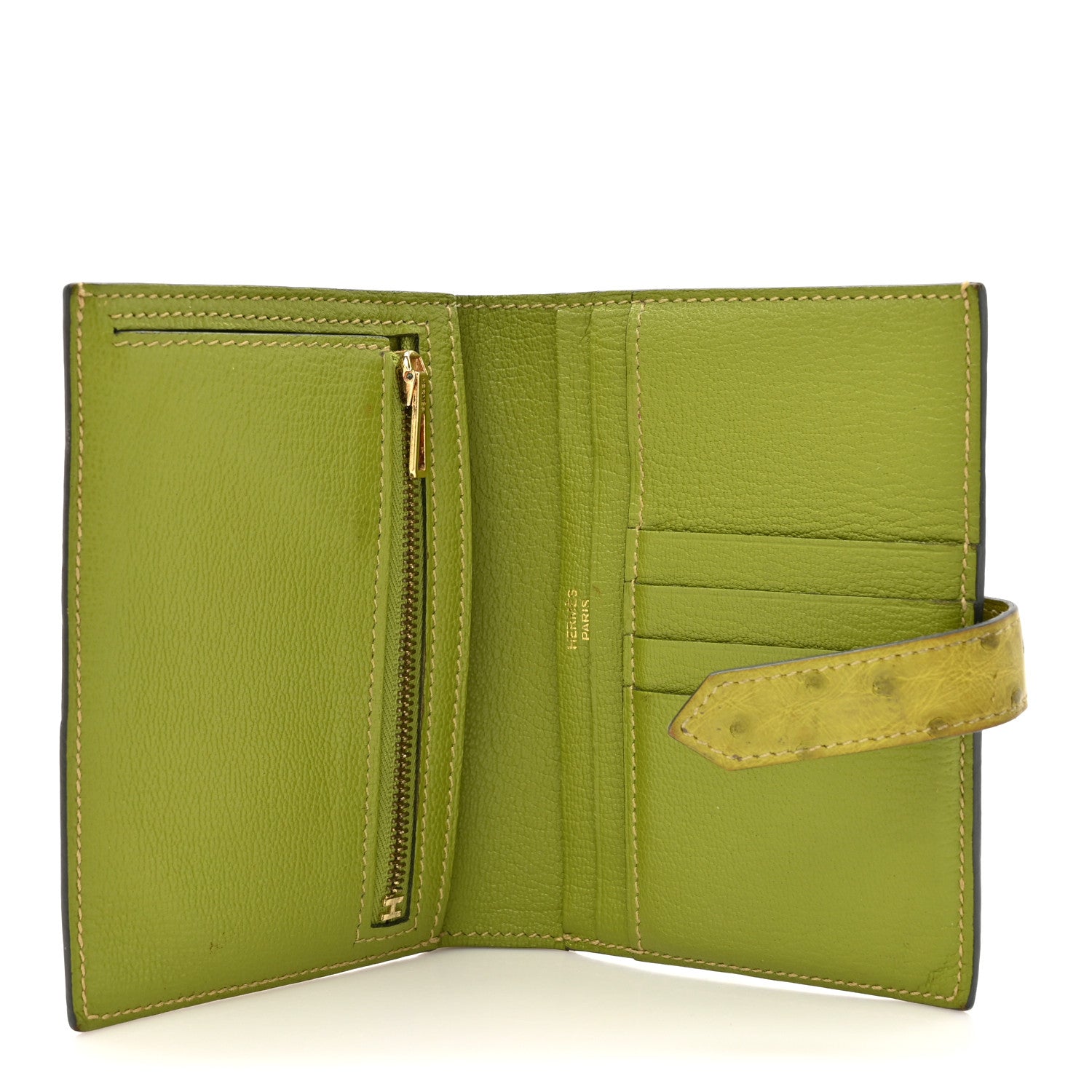Hermes Ostrich Bearn Compact Wallet Vert Anis 5 of 14