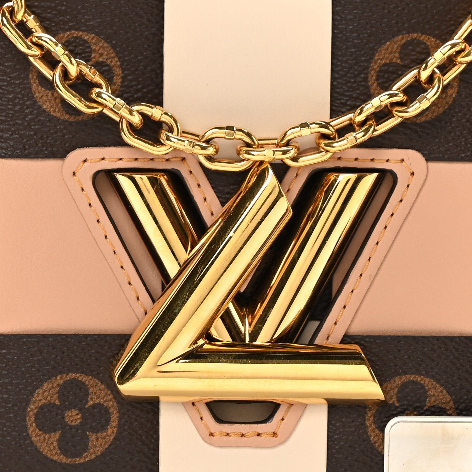 Louis Vuitton Calfskin Monogram Check Twist MM Beige White Orange 7 of 9