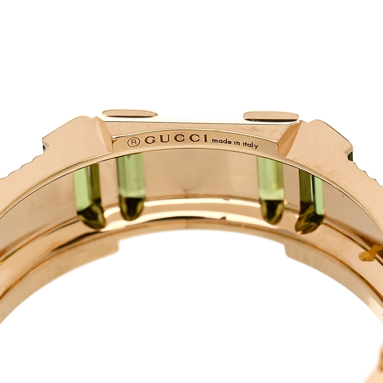 Gucci 18K Yellow Gold Green Tourmaline 7mm Link to Love Ring 50 5.5 6 of 7