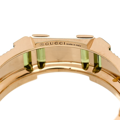 Gucci 18K Yellow Gold Green Tourmaline 7mm Link to Love Ring 50 5.5 6 of 7