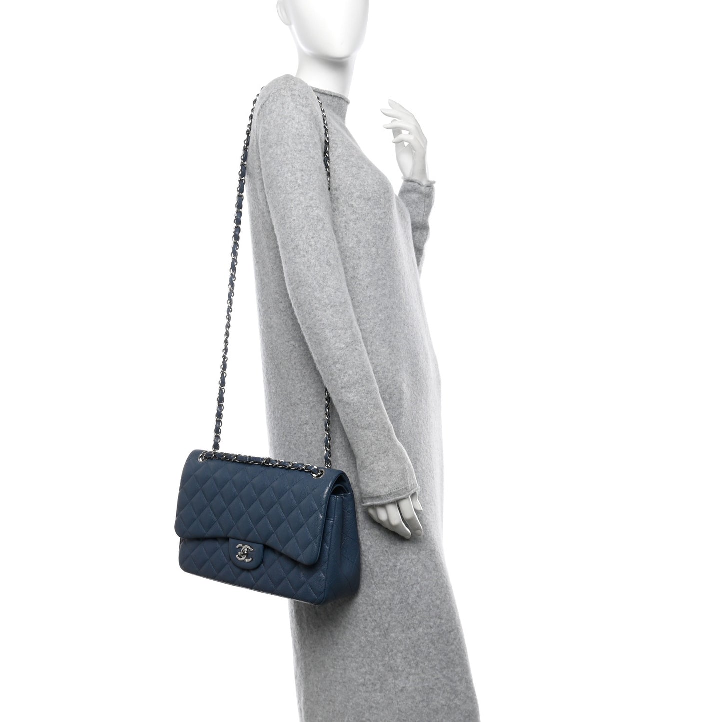 Caviar Quilted Jumbo Double Flap Blue