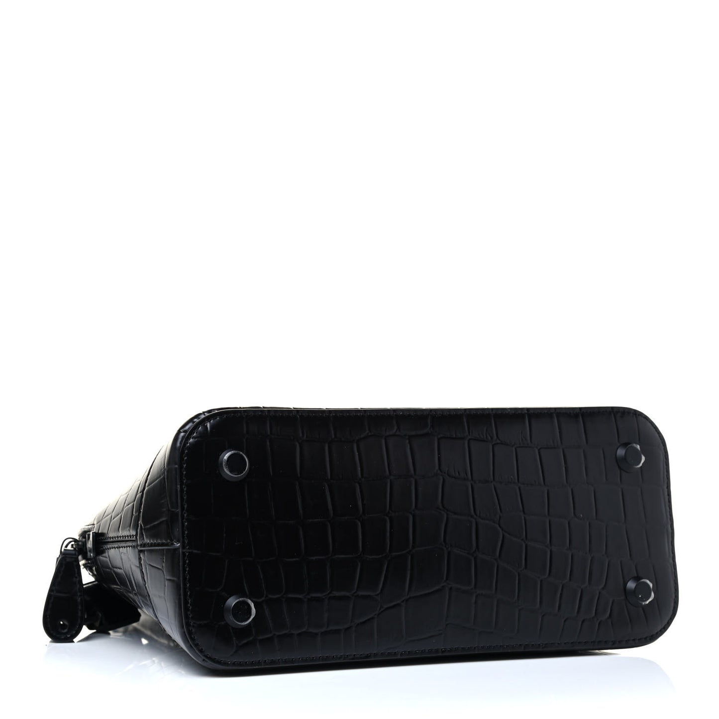 Calfskin Crocodile Embossed S Rivet Ville Top Handle Bag Black