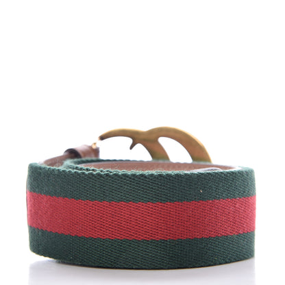 Gucci Nylon Calfskin Double G Web 40mm Belt 85 34 Green Red Cuir 3 of 11