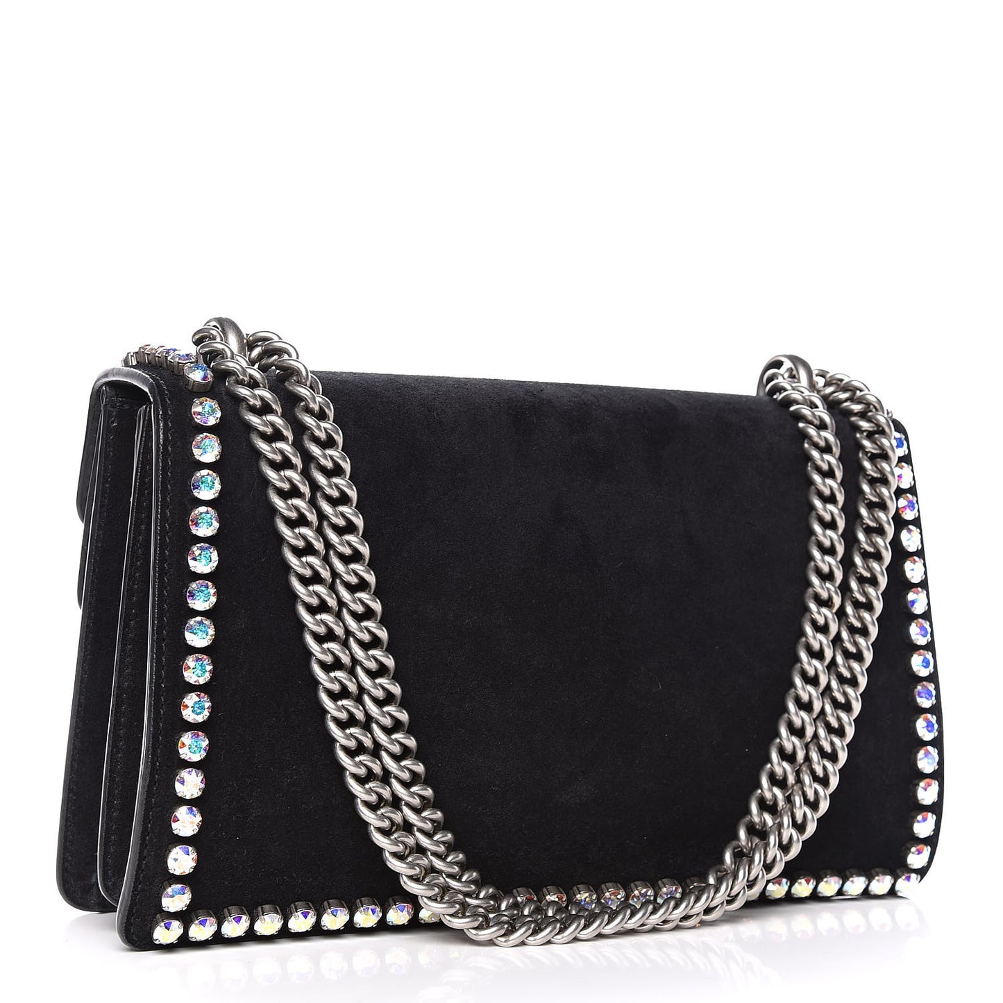Suede Crystal Small Dionysus Shoulder Bag Black
