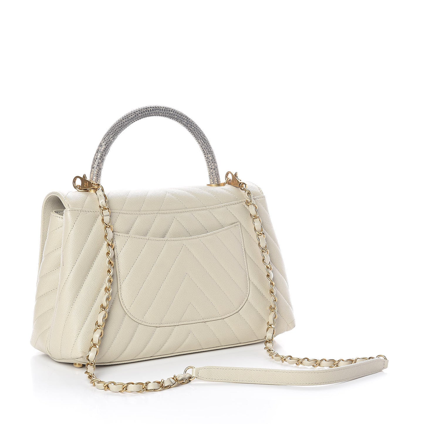 Caviar Lizard Chevron Quilted Small Coco Handle Flap Ivory