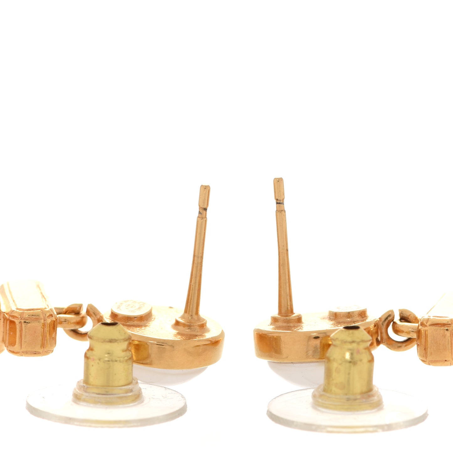 Crystal Pearl CC Perfume Bottle Drop Earrings Gold