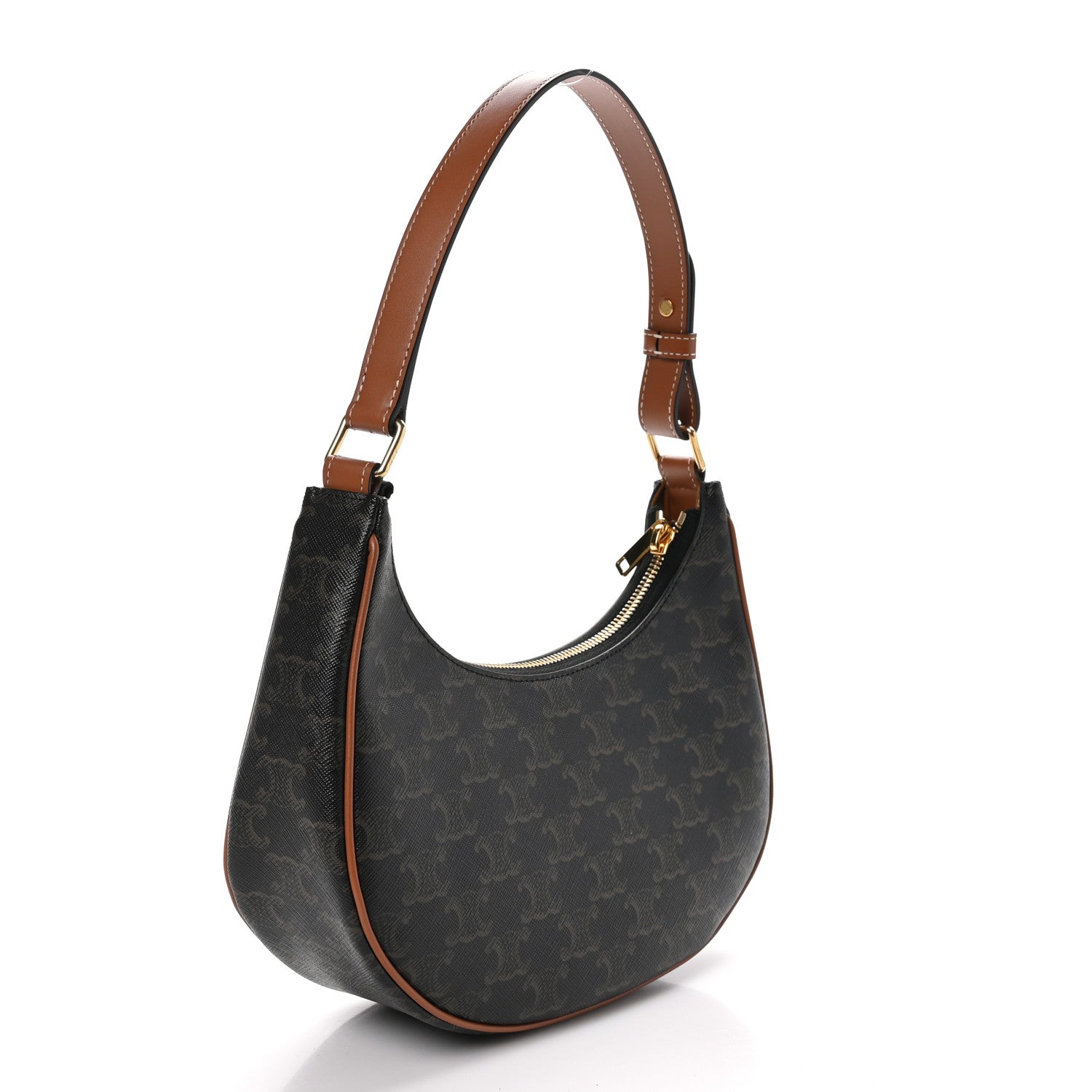 Celine Triomphe Canvas Calfskin Ava Shoulder Bag Tan 3 of 11
