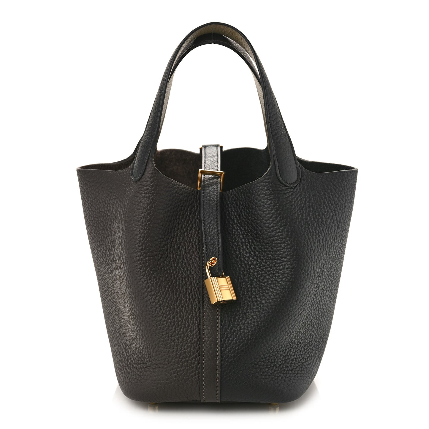 Taurillon Clemence Casaque Picotin Lock 18 PM Ebene Black Etoupe