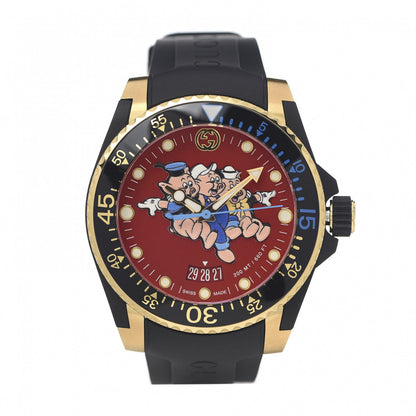 Gucci X DISNEY Stainless Steel Rubber 40mm Three Little Pigs Dive Quartz Watch 1 of 7