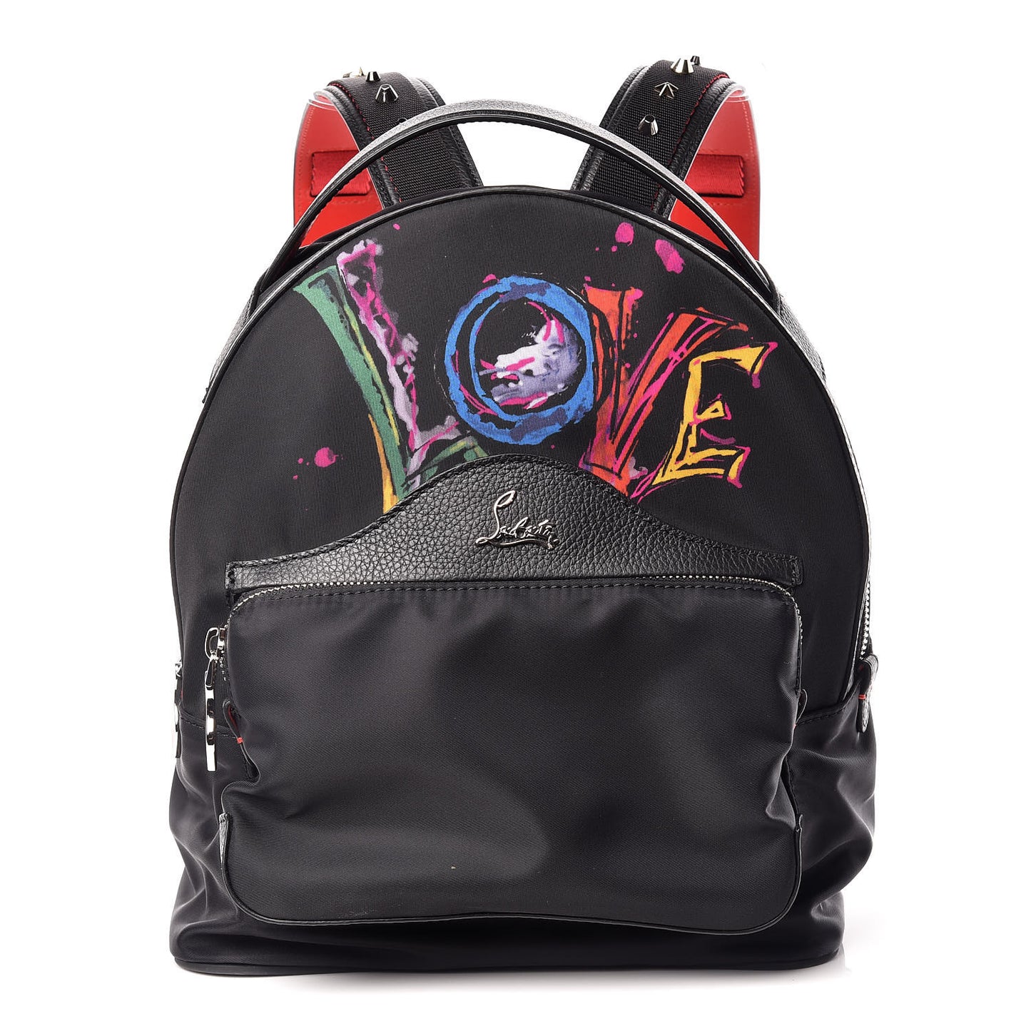 Nylon Calfskin Love Small Backloubi Backpack Black