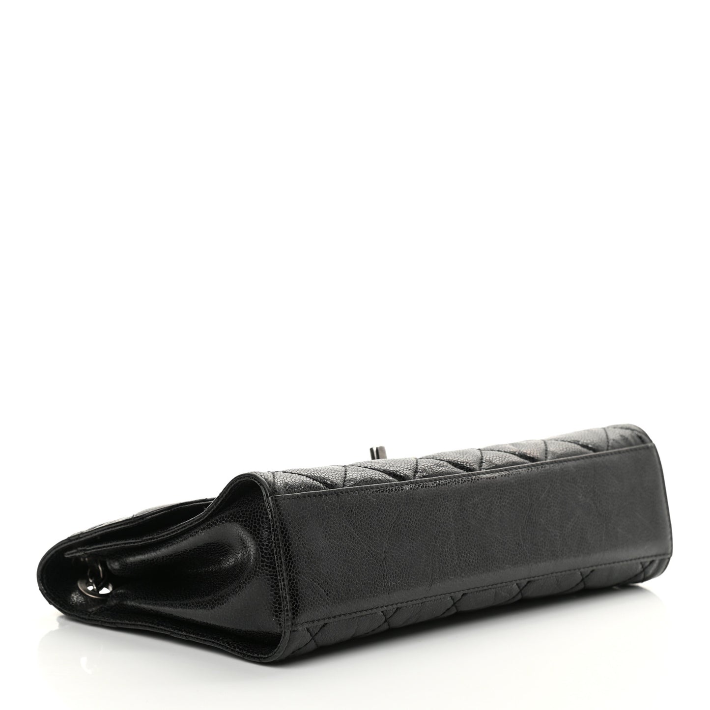 Crumpled Grained Calfskin Medium CC Crave Flap Black