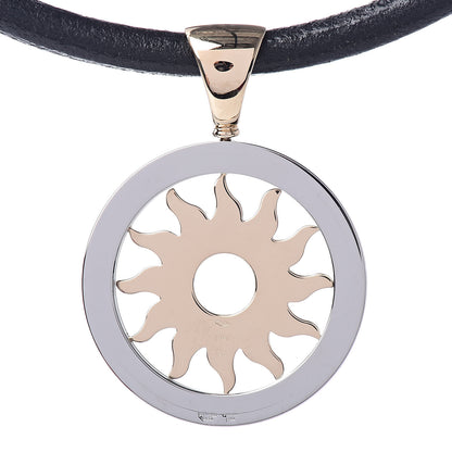 Bulgari 18K Yellow Gold Stainless Steel Calfskin Tondo Sun Pendant Necklace Black 5 of 6