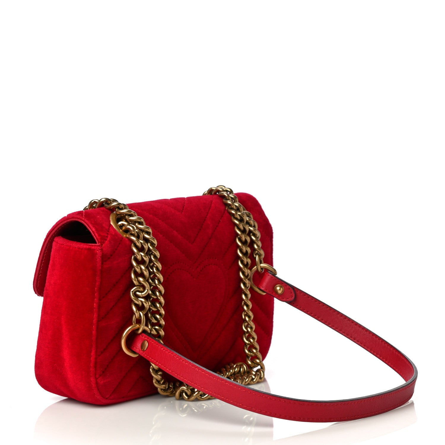 Gucci Velvet Matelasse Mini GG Marmont Shoulder Bag Hibiscus Red 3 of 11