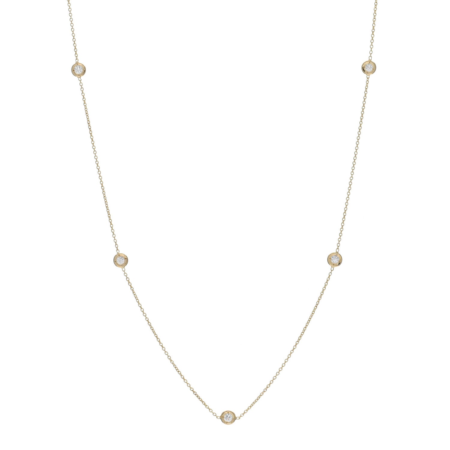Roberto Coin 18K Yellow Gold Diamond .23ctw Diamonds By The Inch Five Station Necklace 1 of 4