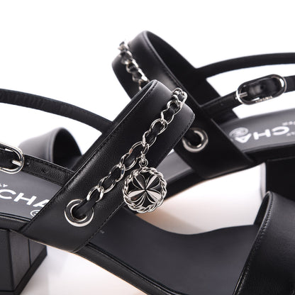 Chanel Lambskin Chain Sandals 36.5 Black 5 of 10