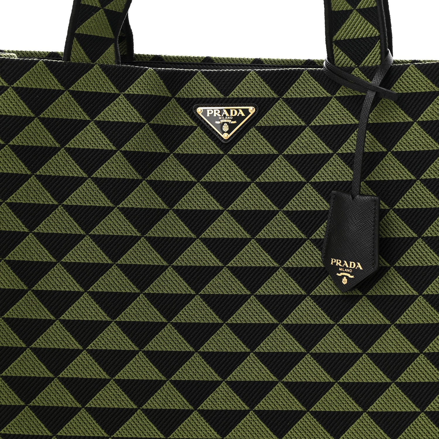 Prada Jacquard Saffiano Triangolo Symbole Embroidered Shopping Tote Black Edera 8 of 10