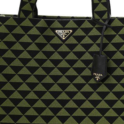 Prada Jacquard Saffiano Triangolo Symbole Embroidered Shopping Tote Black Edera 8 of 10