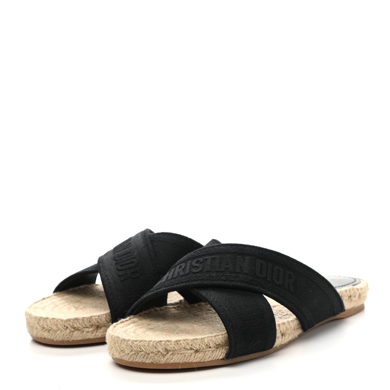 Christian Dior Canvas Embroidered Granville Espadrille Crisscross Flat Slide Sandals 38.5 Black 3 of 10