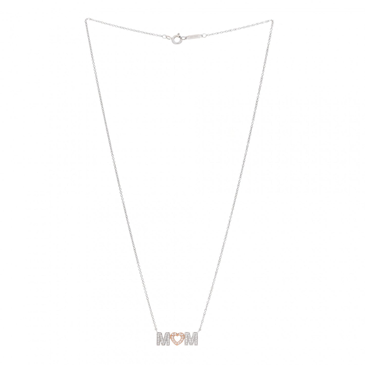 18K White Rose Gold Diamond MOM Pendant Necklace