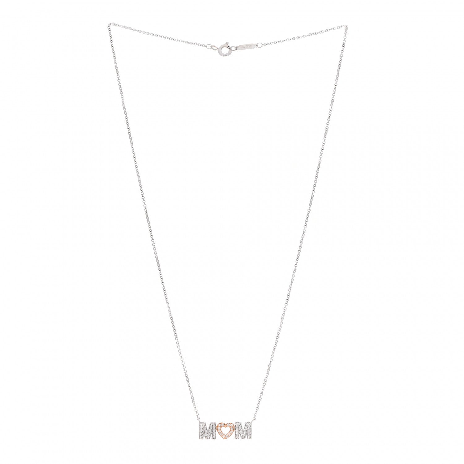 Tiffany 18K White Rose Gold Diamond MOM Pendant Necklace 3 of 6