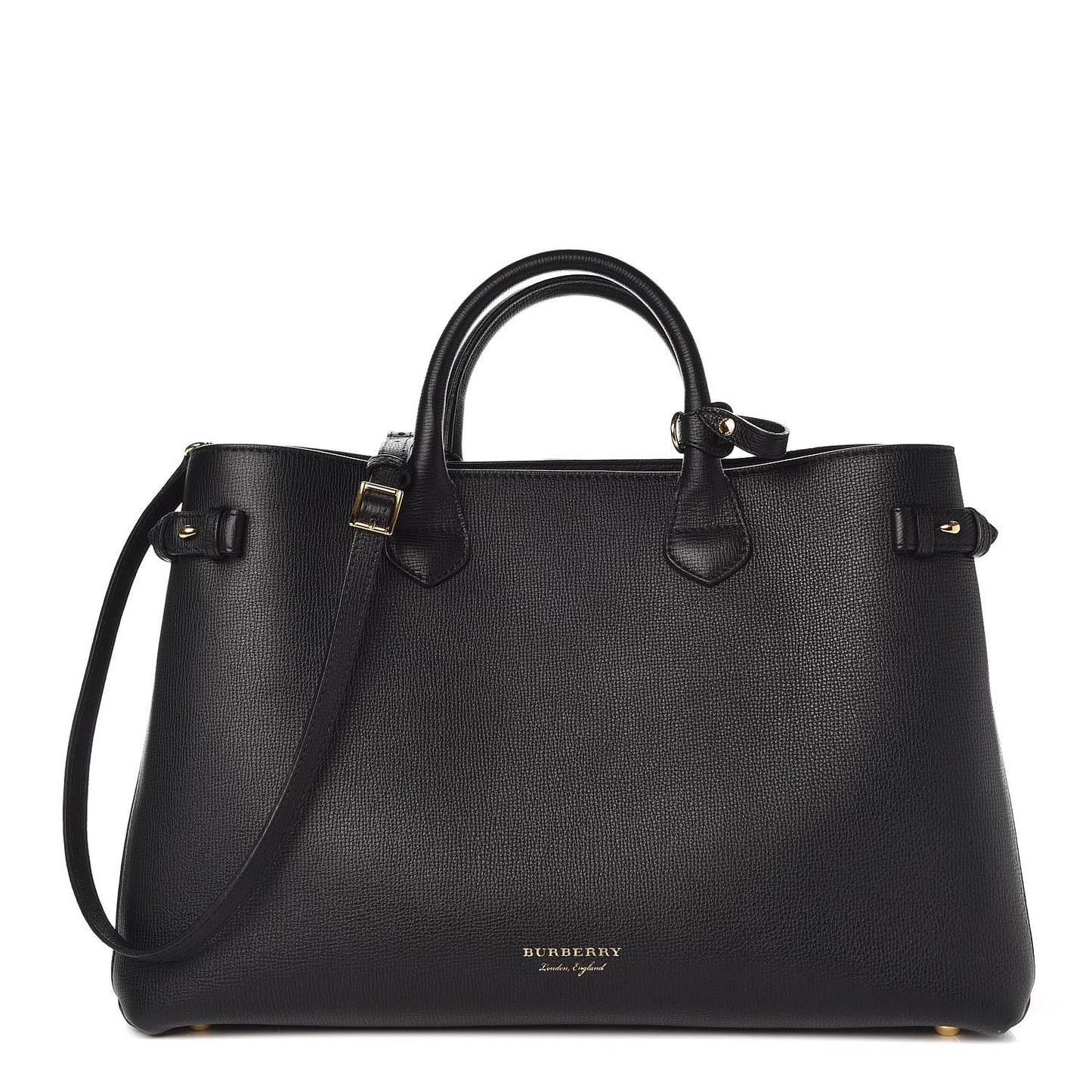 Grainy Calfskin House Check Large Banner Tote Black