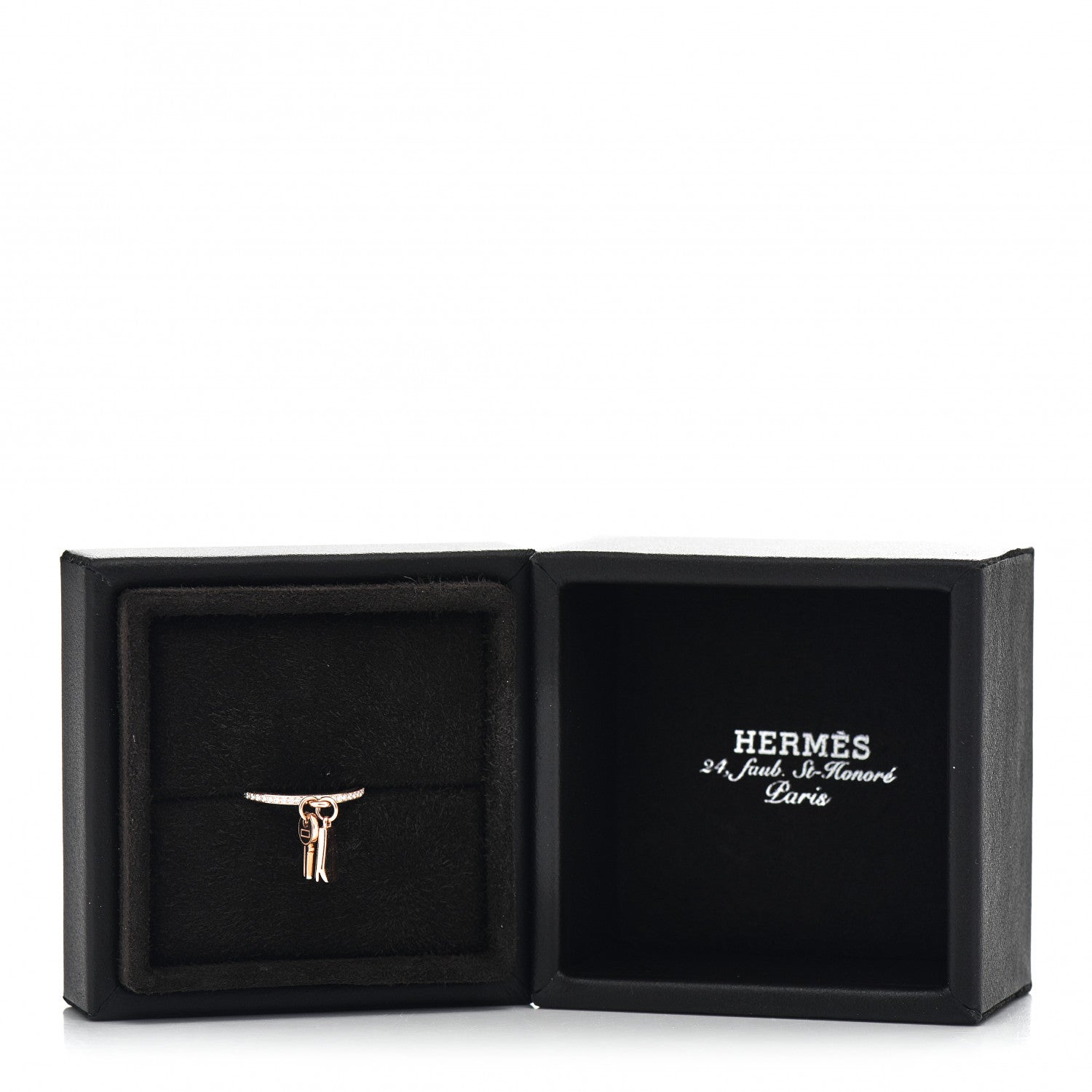 Hermes 18K Rose Gold Diamond Kelly Clochette Ring 50 5.25 5 of 5