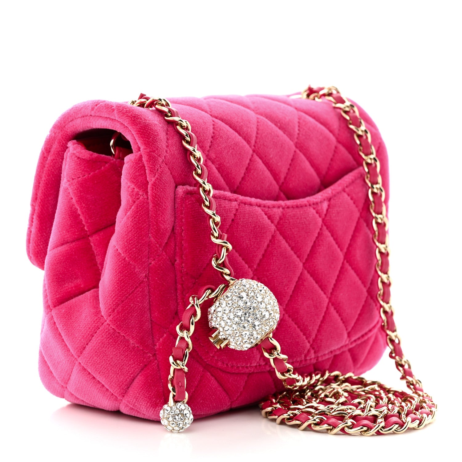 Chanel Velvet Quilted Mini Square Pearl Crush Flap Fuchsia 4 of 11