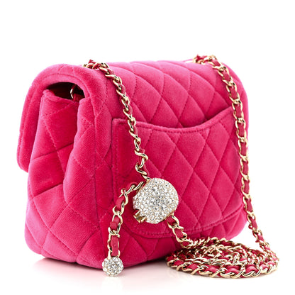 Chanel Velvet Quilted Mini Square Pearl Crush Flap Fuchsia 4 of 11