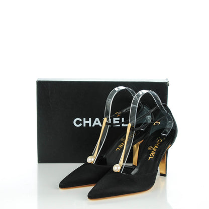 Chanel Satin Pearl Pumps 38 Black 5 of 8