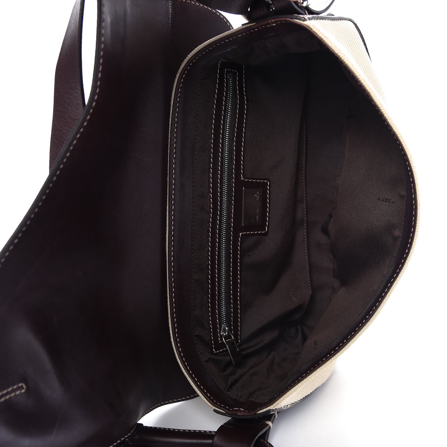 Fendi Canvas Calfskin Flap Bag Panna Caffe 5 of 9
