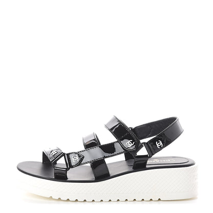 Chanel Patent CC Platform Sandals 38 Black 1 of 8