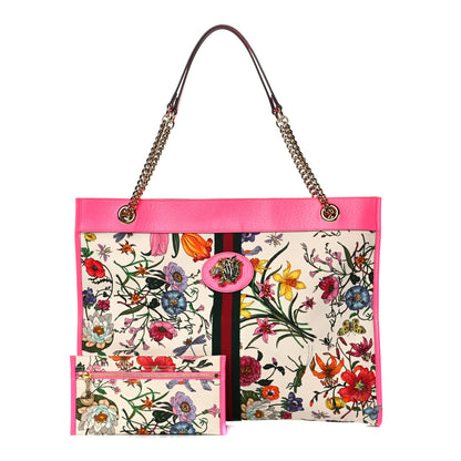 Gucci Canvas Flora Large Rajah Chain Tote White Multicolor Fuxia Fluo 1 of 12
