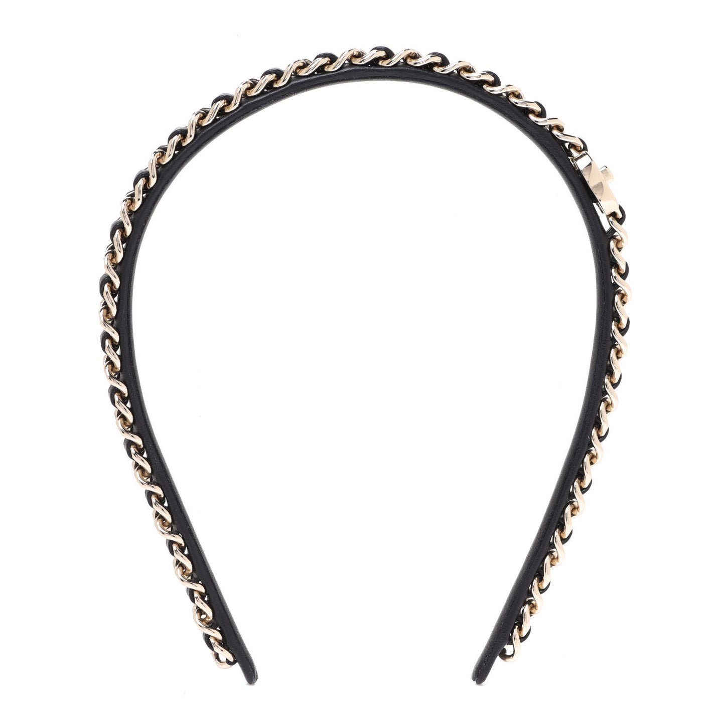 Metal Lambskin CC Turnlock Chain Headband Gold Black