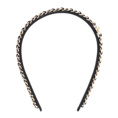 Chanel Metal Lambskin CC Turnlock Chain Headband Gold Black 1 of 5