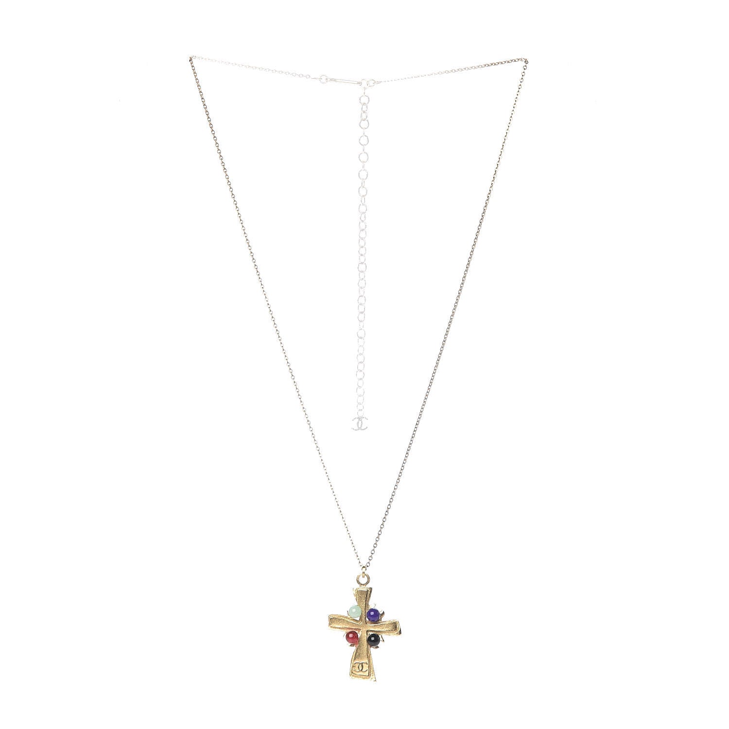 Chanel Gripoix CC Cross Pendant Necklace Gold 3 of 6