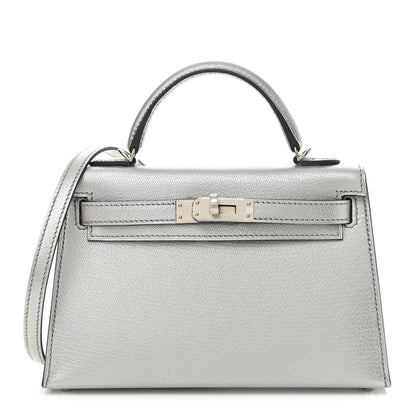 Hermes Metallic Chevre Chamkilight Mini Kelly Sellier 20 Argent 1 of 10