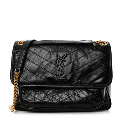 Saint Laurent Crinkled Calfskin Matelasse Monogram Medium Niki Chain Satchel Black 1 of 10