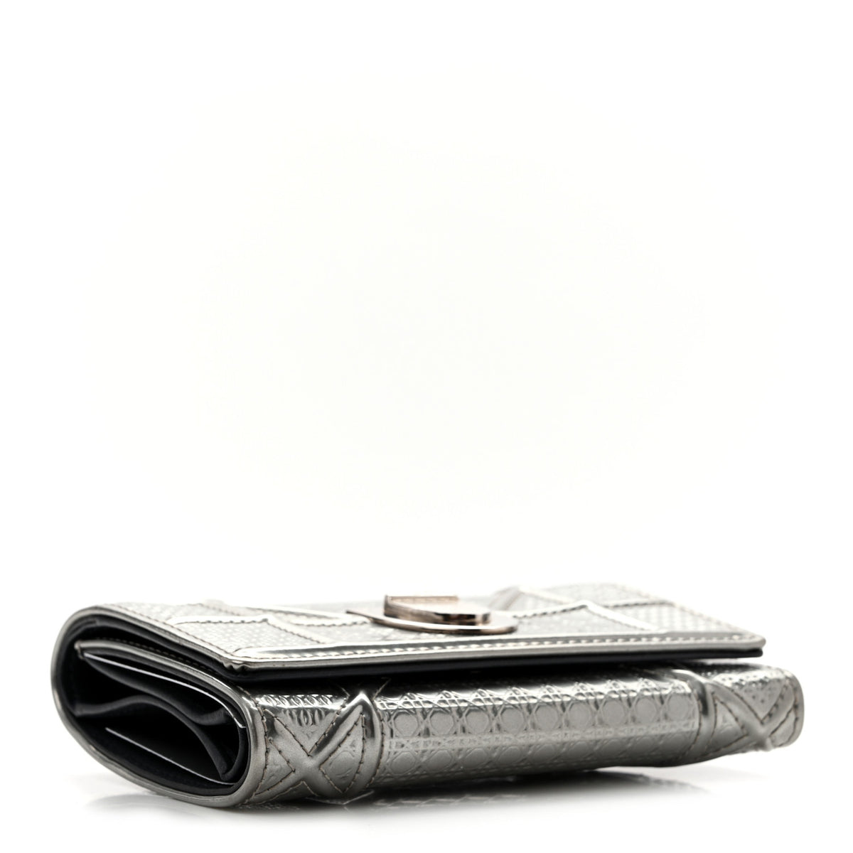 Metallic Patent Micro-Cannage Diorama Elancee Wallet Onyx Silver