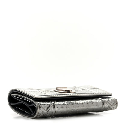 Christian Dior Metallic Patent Micro-Cannage Diorama Elancee Wallet Onyx Silver 4 of 11
