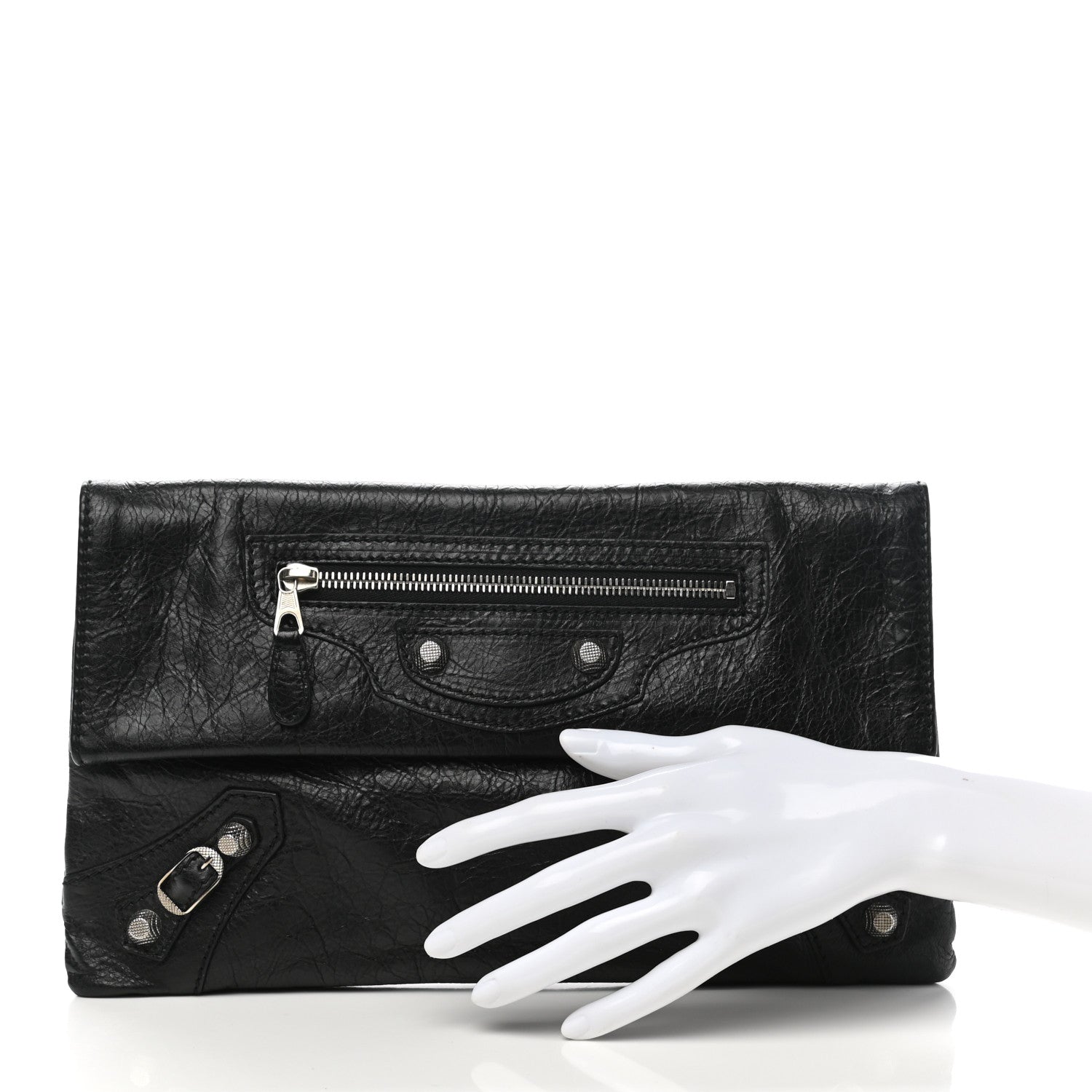 Balenciaga Agneau Giant 12 Silver Hardware Envelope Strap Clutch Black 2 of 8