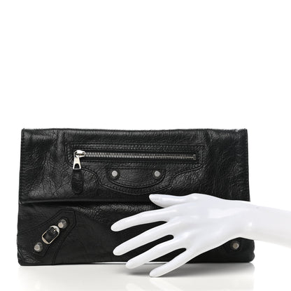 Balenciaga Agneau Giant 12 Silver Hardware Envelope Strap Clutch Black 2 of 8